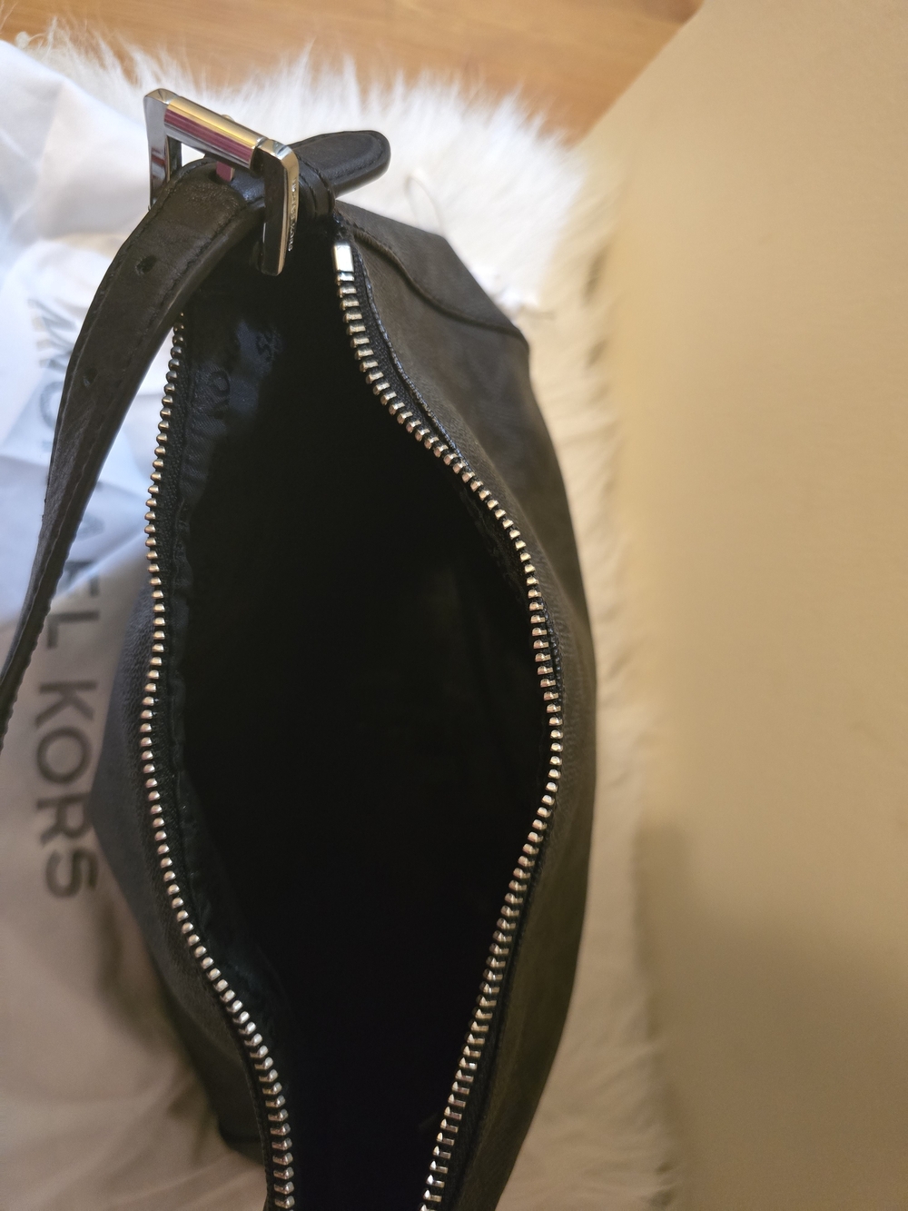 Michael Kors Black Logo Shoulder Bag with Silver MK Charm - Picture 4 of 4